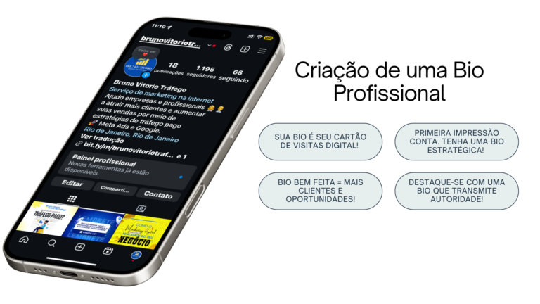 Criação de uma bioprofissional para dentistas, otimizada por um gestor de tráfego para maior visibilidade e proteção.
