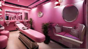 Profissional de estética realizando um procedimento facial em uma cliente dentro de uma clínica moderna e bem iluminada.