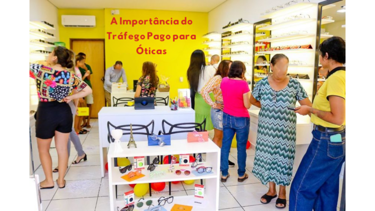 Tráfego Pago para Óticas Gestor de tráfego analisando campanhas digitais para uma ótica, com gráficos de crescimento e aumento de clientes.